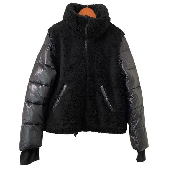 S13 Women Westside Mixed Media Coat XXL Black Sherpa Fleece Puffer Winter Jacket - Picture 6 of 16